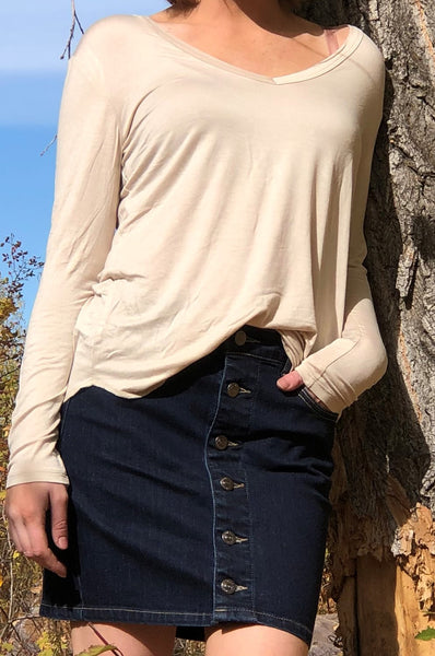 Denim 5 Pocket Button-Up Mini Skirt by April Jeans