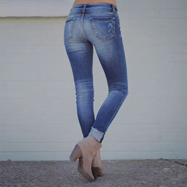 Cropped Elastic Slim Ripped Jeans
