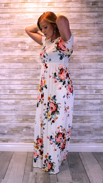 Floral Maxi Dress Short Sleeve