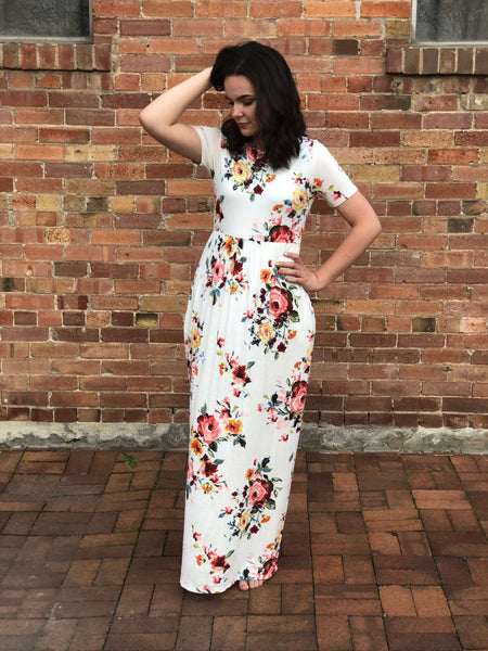 Floral Maxi Dress Short Sleeve