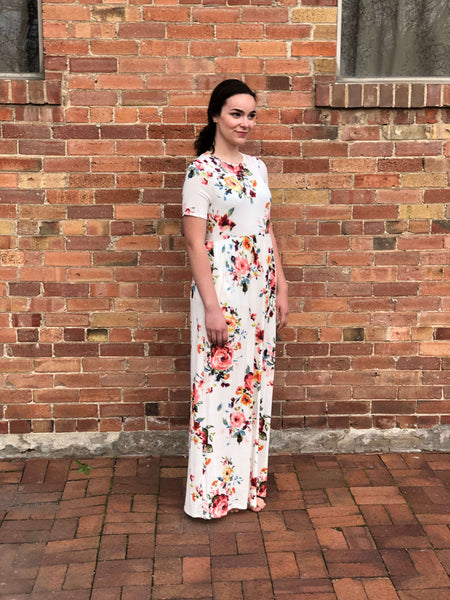 Floral Maxi Dress Short Sleeve