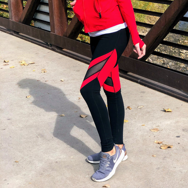 LA Society Black/Red Mesh Legging
