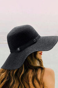 Black Foldable Wide Brim Summer Straw Hat