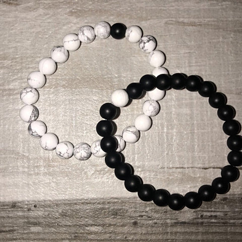 white & black couples distance meditation, promise bracelets