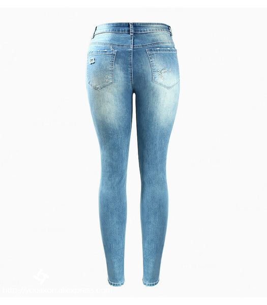 Youaxon Mid-High Waist Ripped Skinny Jeans